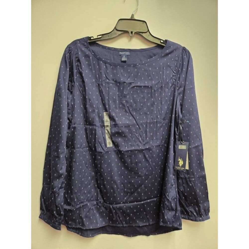 U.S. Polo Assn. Women’s Navy Geometric Blouse M Medium NWT Long Sleeve Woven